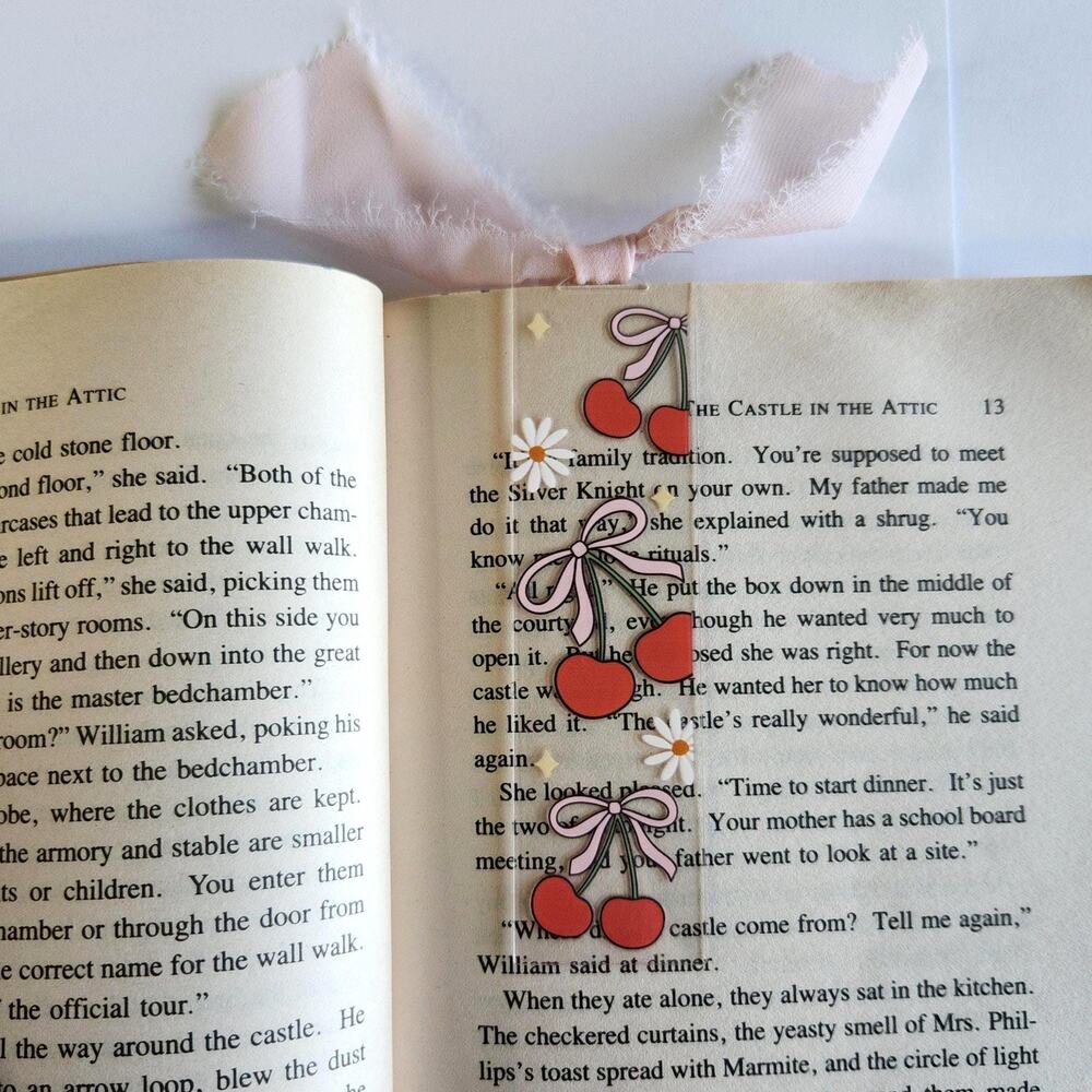 Daisy Flowers Bows Cherry Bookmark Clear Acrylic Pink Coquette Bookish Gift